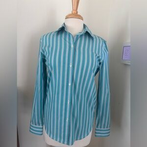 Chaps Blue and White Striped Blouse